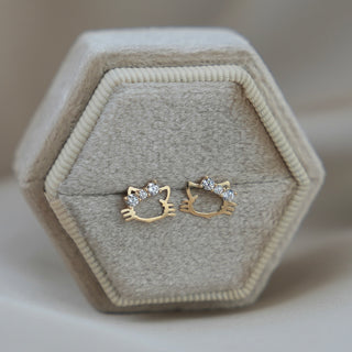 14k Gold Kitty Earrings