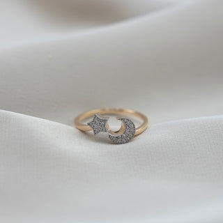 14k Gold Moon & Star Ring