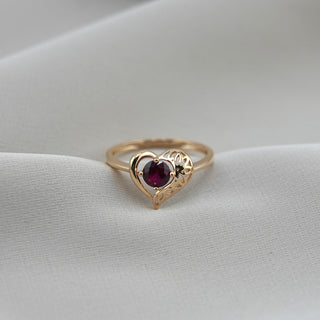 14k Gold Red Heart Ring