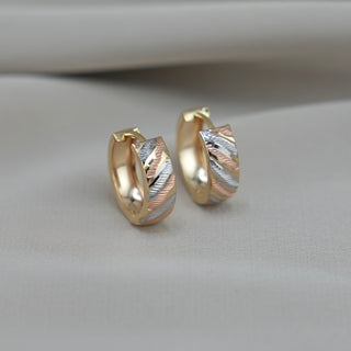 14k Gold 3 Tone Huggie Earrings