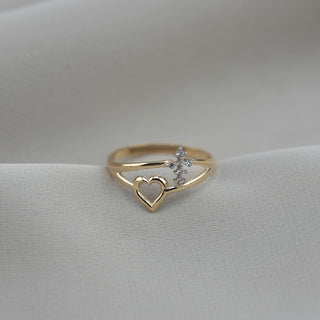 14k Gold Cross & Heart Ring