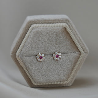 14k Gold Birthstone Flower Earrings