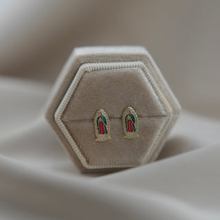 14k Gold Enamel Virgencita Earrings