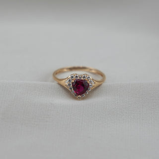 14k Gold Red Heart Ring