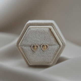 14k Gold Virgencita Heart Earrings