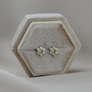 14k Gold Birthstone Flower Earrings