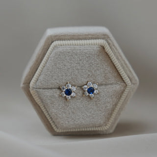 14k Gold Birthstone Flower Earrings