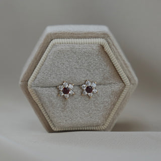 14k Gold Birthstone Flower Earrings