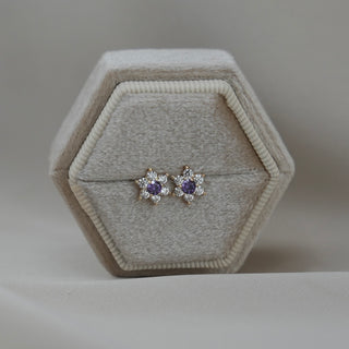 14k Gold Birthstone Flower Earrings
