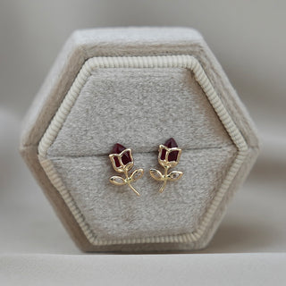 14k Gold Rose Flower Earrings