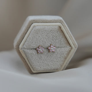 14k Gold Light Pink Flower Earrings