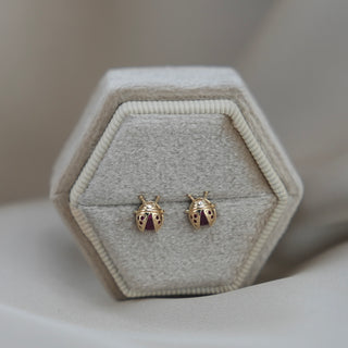 14k Gold Ladybug Earrings