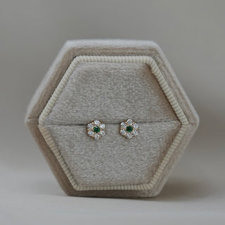 14k Gold Birthstone Flower Earrings