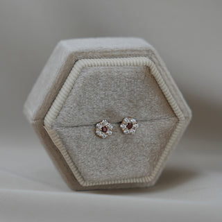 14k Gold Birthstone Flower Earrings