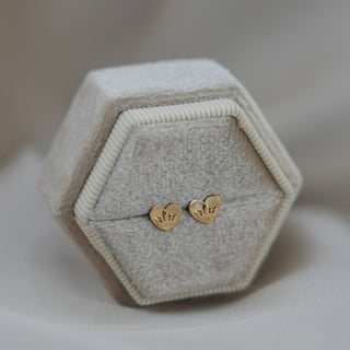 14k Gold Crown Heart Earrings