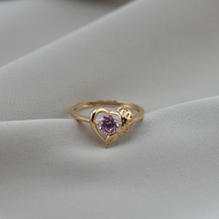 14k Gold Pink Heart Ring