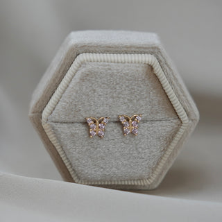 14k Gold Pink Butterfly Earrings