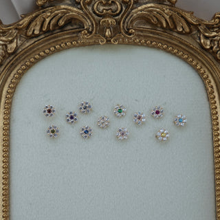 14k Gold Birthstone Flower Earrings