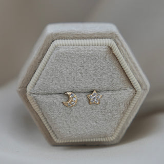 14k Gold Moon & Star Earrings
