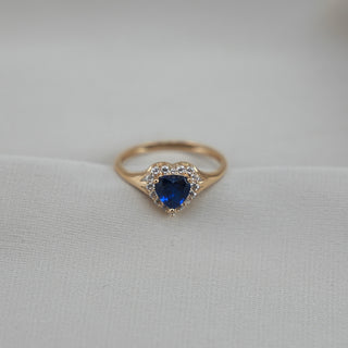 14k Gold Blue Heart Ring
