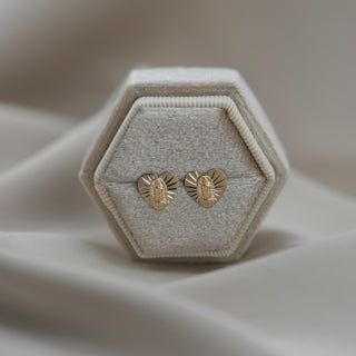 14k Gold Virgencita Heart Earrings