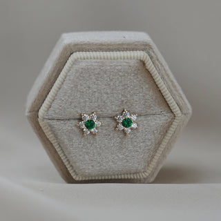 14k Gold Birthstone Flower Earrings