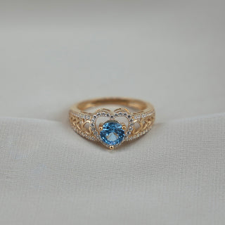 14k Gold Blue Heart Ring