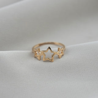 14k Gold Moon & Star Ring