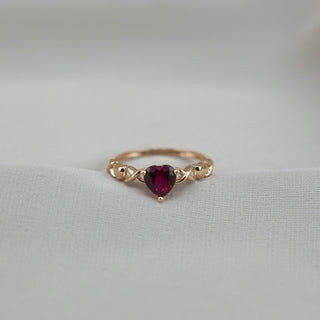 14k Gold Red Heart Ring