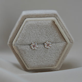 14k Gold Birthstone Flower Earrings