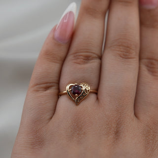 14k Gold Red Heart Ring