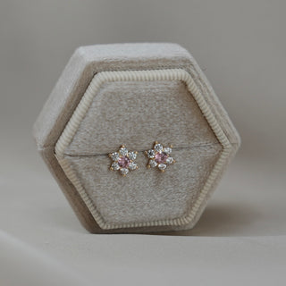 14k Gold Birthstone Flower Earrings