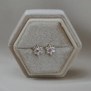 14k Gold Birthstone Flower Earrings