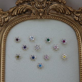 14k Gold Birthstone Flower Earrings