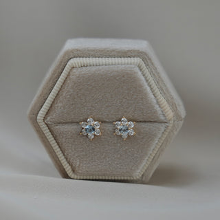 14k Gold Birthstone Flower Earrings