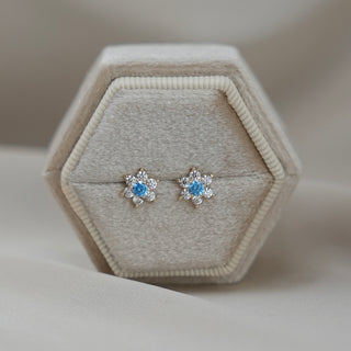 14k Gold Birthstone Flower Earrings