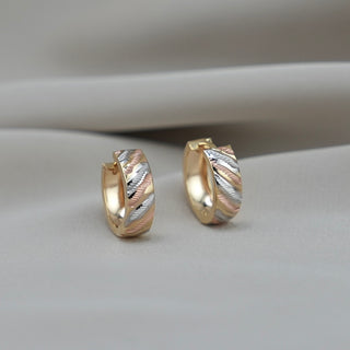 14k Gold 3 Tone Huggie Earrings